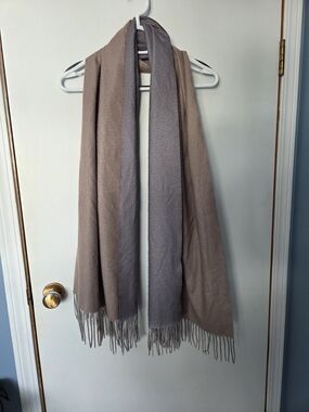 Reversible Two-Tone Fringe Shawl- Taupe & Purple